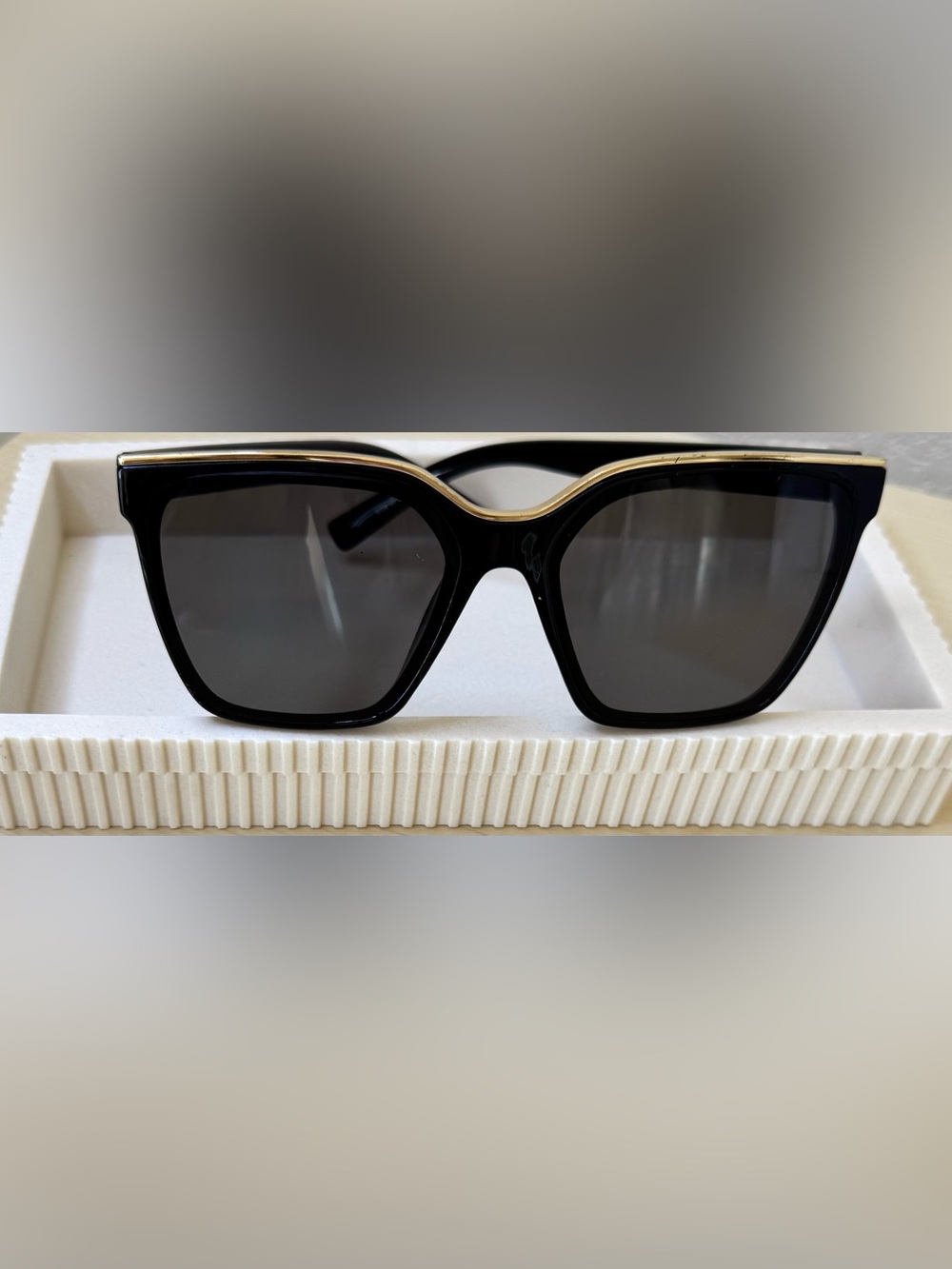 Oversized Black Gold Accent Sunglasses Glam Square Fashion Shades